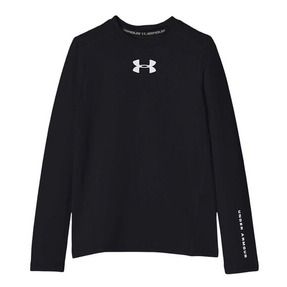 Boys Under Armour Long Sleeve Coldgear Crew Neck Fitted Shirt Youth Large Black - Picture 1 of 16